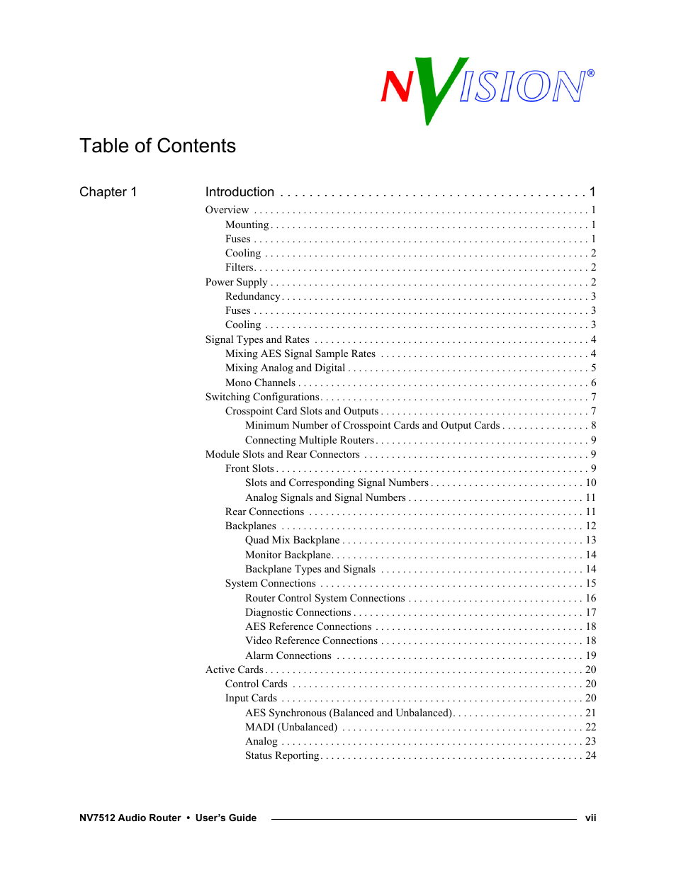 Grass Valley NV7512 v.1.3 User Manual | Page 7 / 130