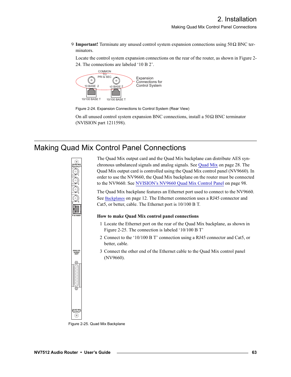 Making quad mix control panel connections, Making quad mix control, Panel connections | Installation | Grass Valley NV7512 v.1.3 User Manual | Page 73 / 130