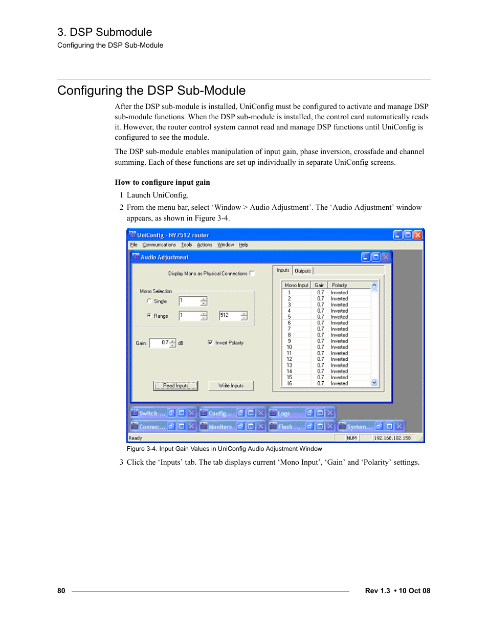 Configuring the dsp sub-module, Dsp submodule | Grass Valley NV7512 v.1.3 User Manual | Page 90 / 130