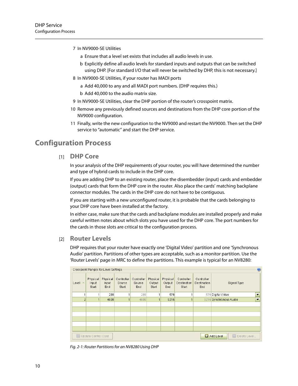 Configuration process, Dhp core, Router levels | Dhp core router levels | Grass Valley DHP v.1.1 User Manual | Page 18 / 66