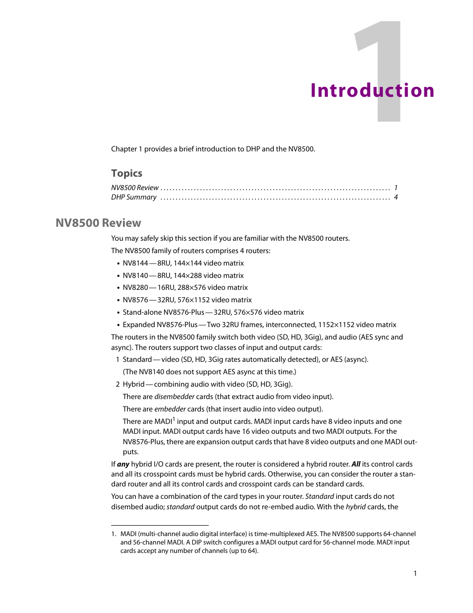 Introduction, Nv8500 review, 1 introduction | Topics | Grass Valley DHP v.1.1 User Manual | Page 9 / 66