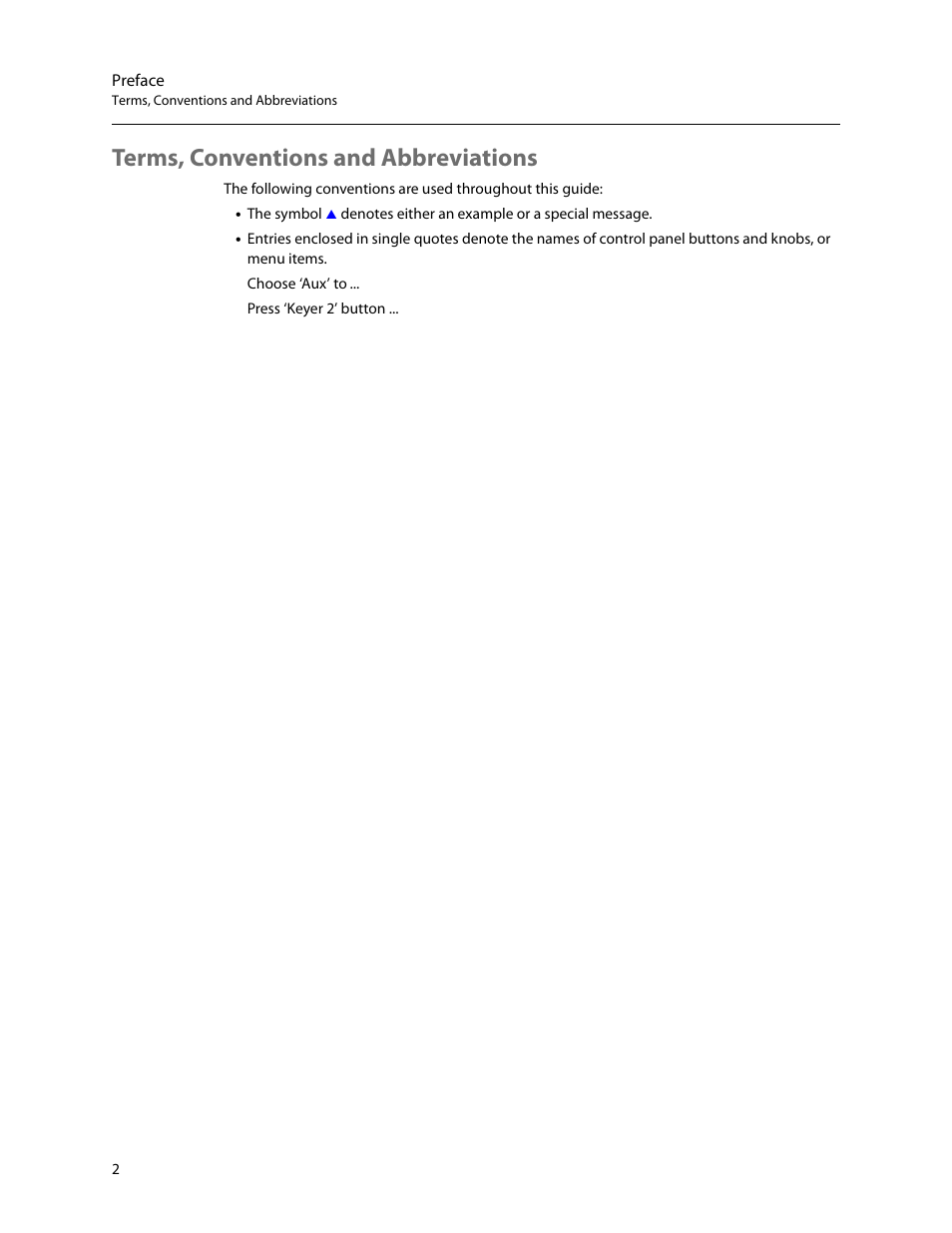 Terms, conventions and abbreviations | Grass Valley NV8900 Series v.1.3 User Manual | Page 10 / 44