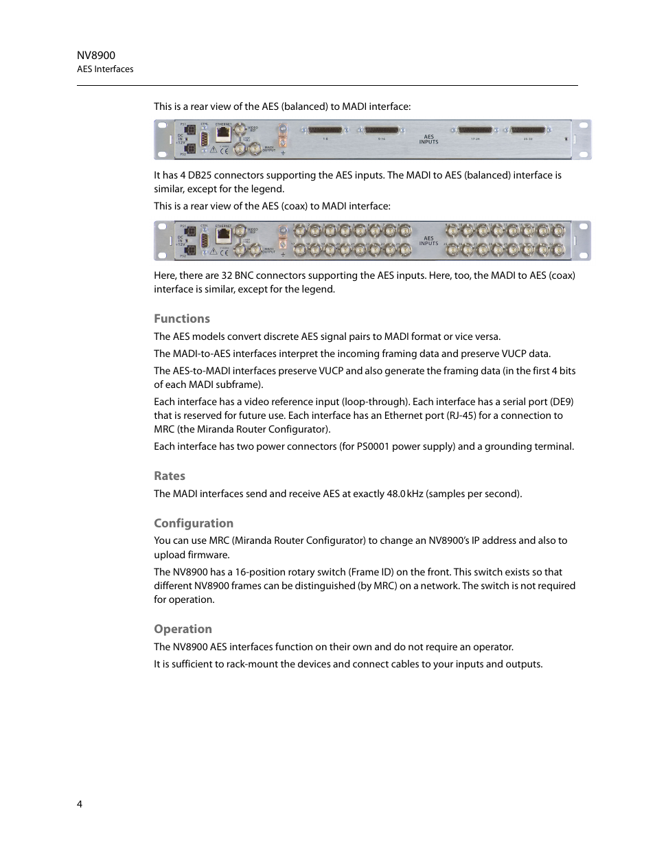 Functions, Rates, Configuration | Operation, Functions rates configuration operation | Grass Valley NV8900 Series v.1.3 User Manual | Page 12 / 44