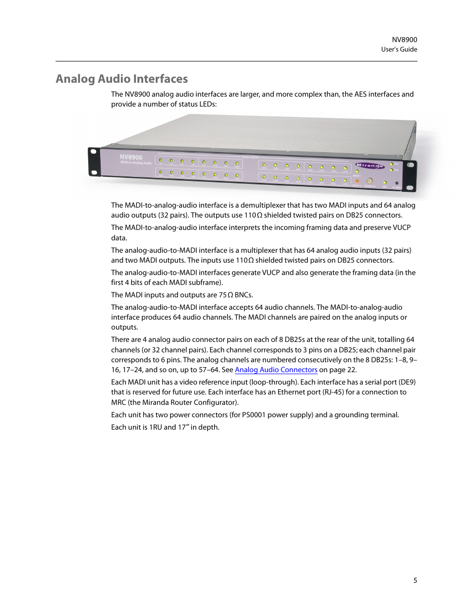 Analog audio interfaces | Grass Valley NV8900 Series v.1.3 User Manual | Page 13 / 44