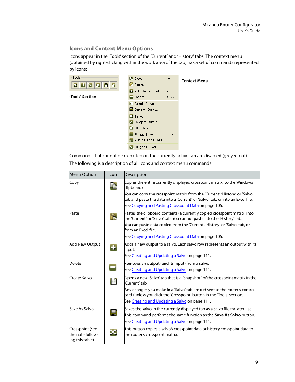 Icons and context menu options | Grass Valley MRC v.1.2 User Manual | Page 101 / 186