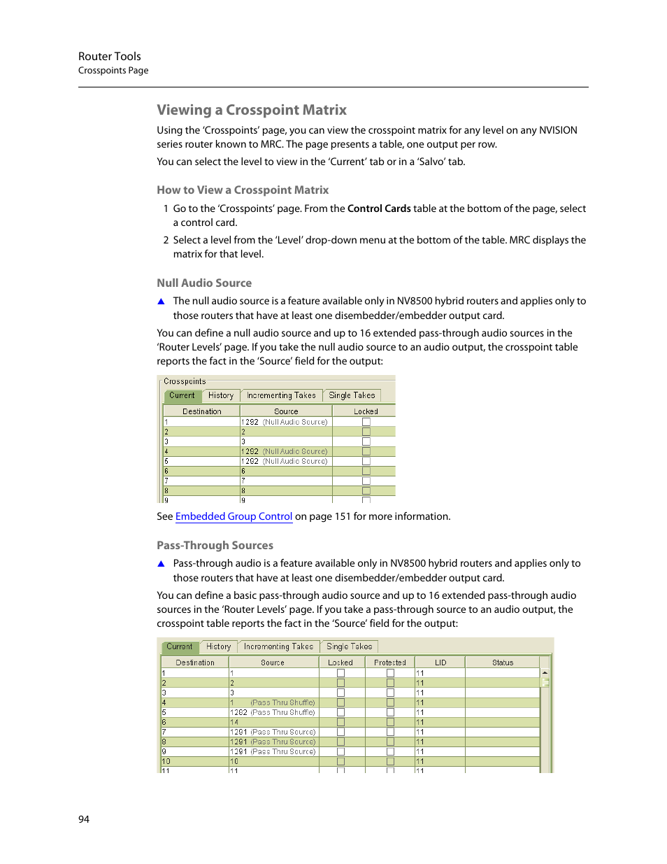 Viewing a crosspoint matrix | Grass Valley MRC v.1.2 User Manual | Page 104 / 186