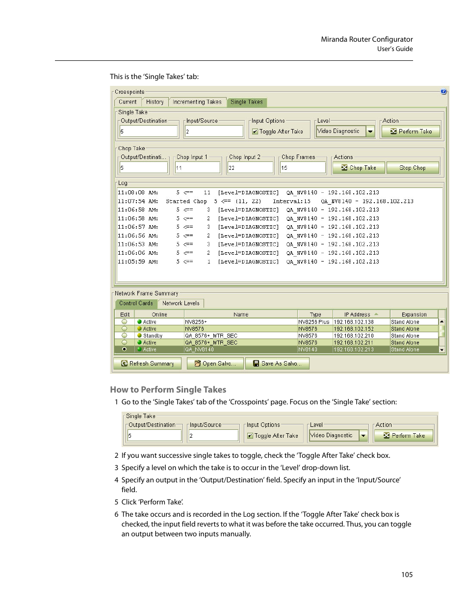 How to perform single takes | Grass Valley MRC v.1.2 User Manual | Page 115 / 186