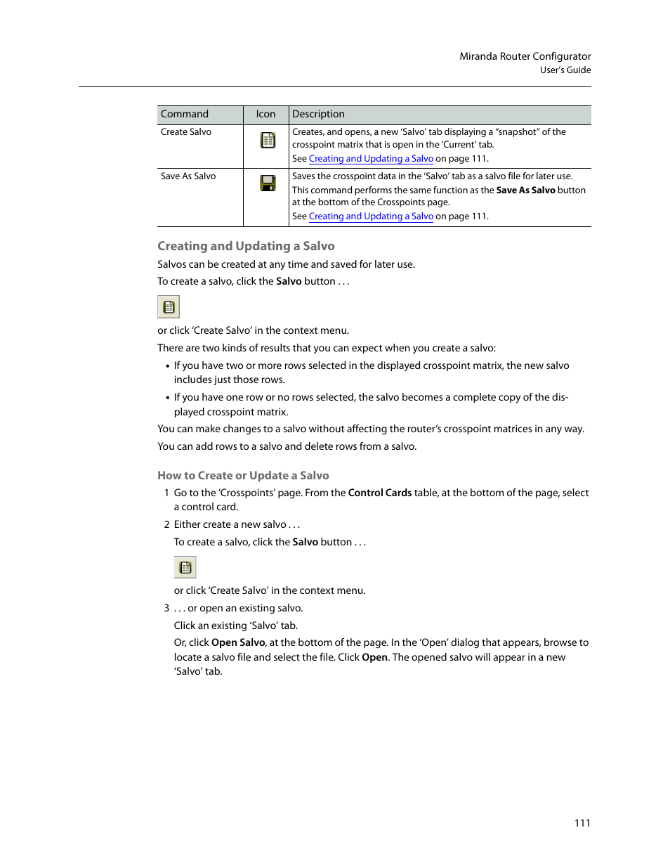 Creating and updating a salvo | Grass Valley MRC v.1.2 User Manual | Page 121 / 186