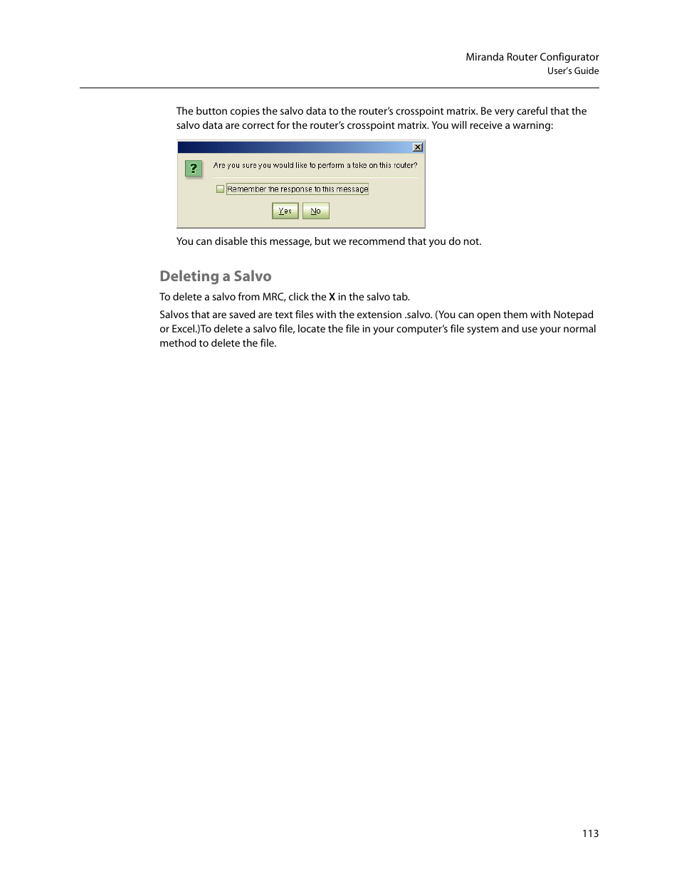 Deleting a salvo | Grass Valley MRC v.1.2 User Manual | Page 123 / 186