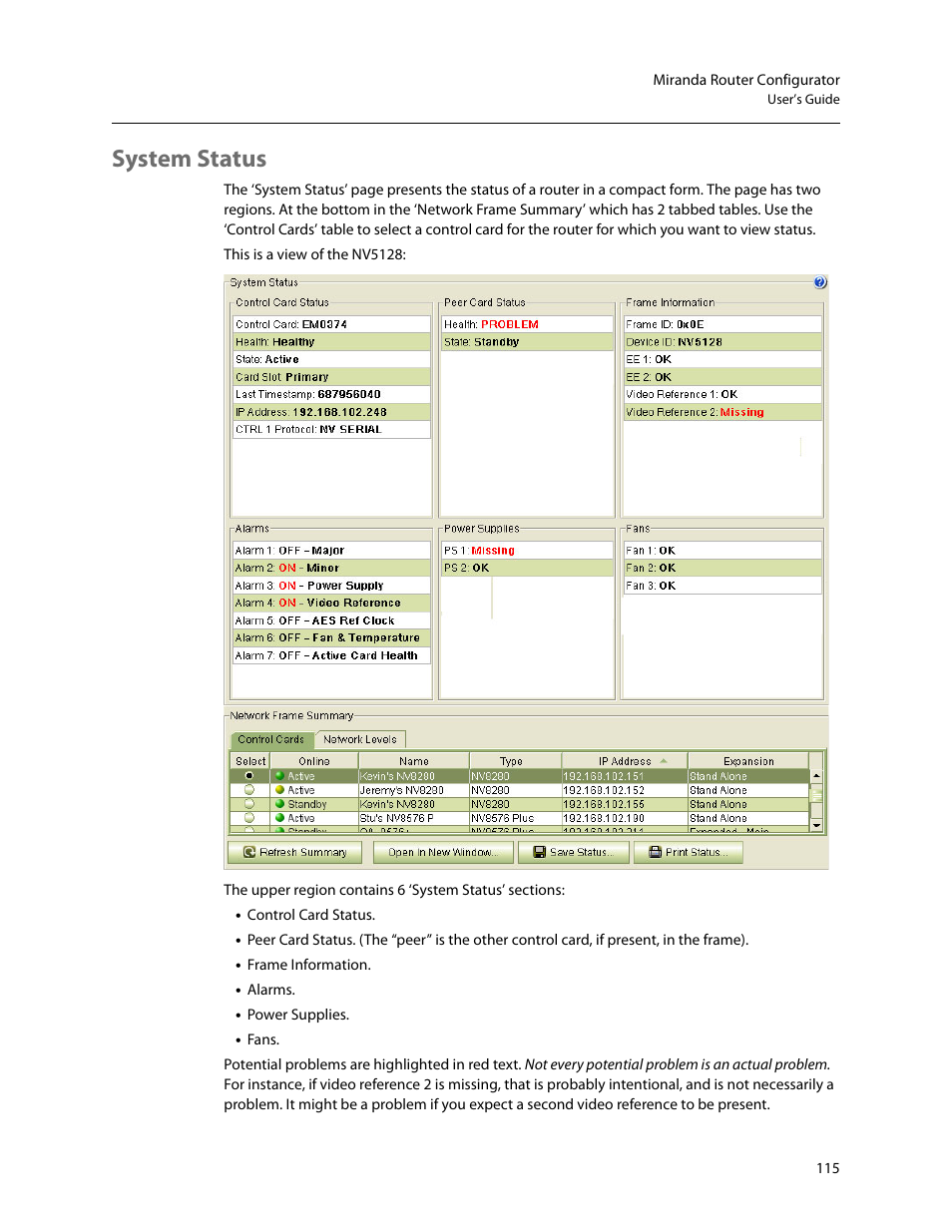 System status | Grass Valley MRC v.1.2 User Manual | Page 125 / 186