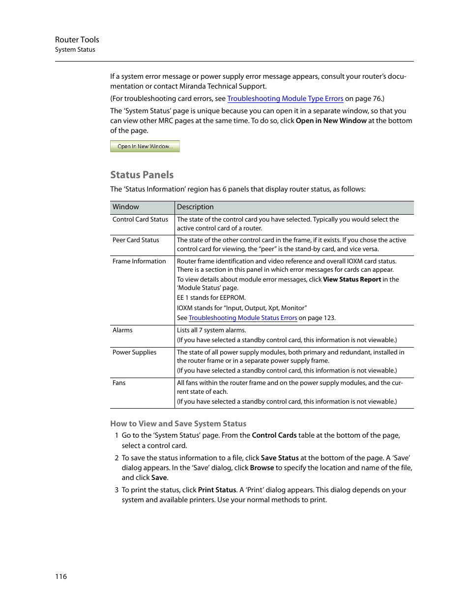 Status panels | Grass Valley MRC v.1.2 User Manual | Page 126 / 186