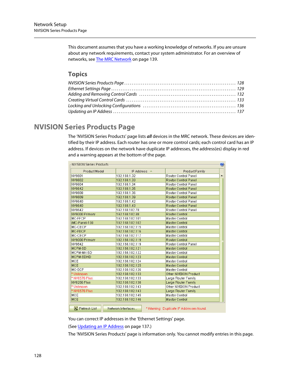 Nvision series products page, Topics | Grass Valley MRC v.1.2 User Manual | Page 138 / 186
