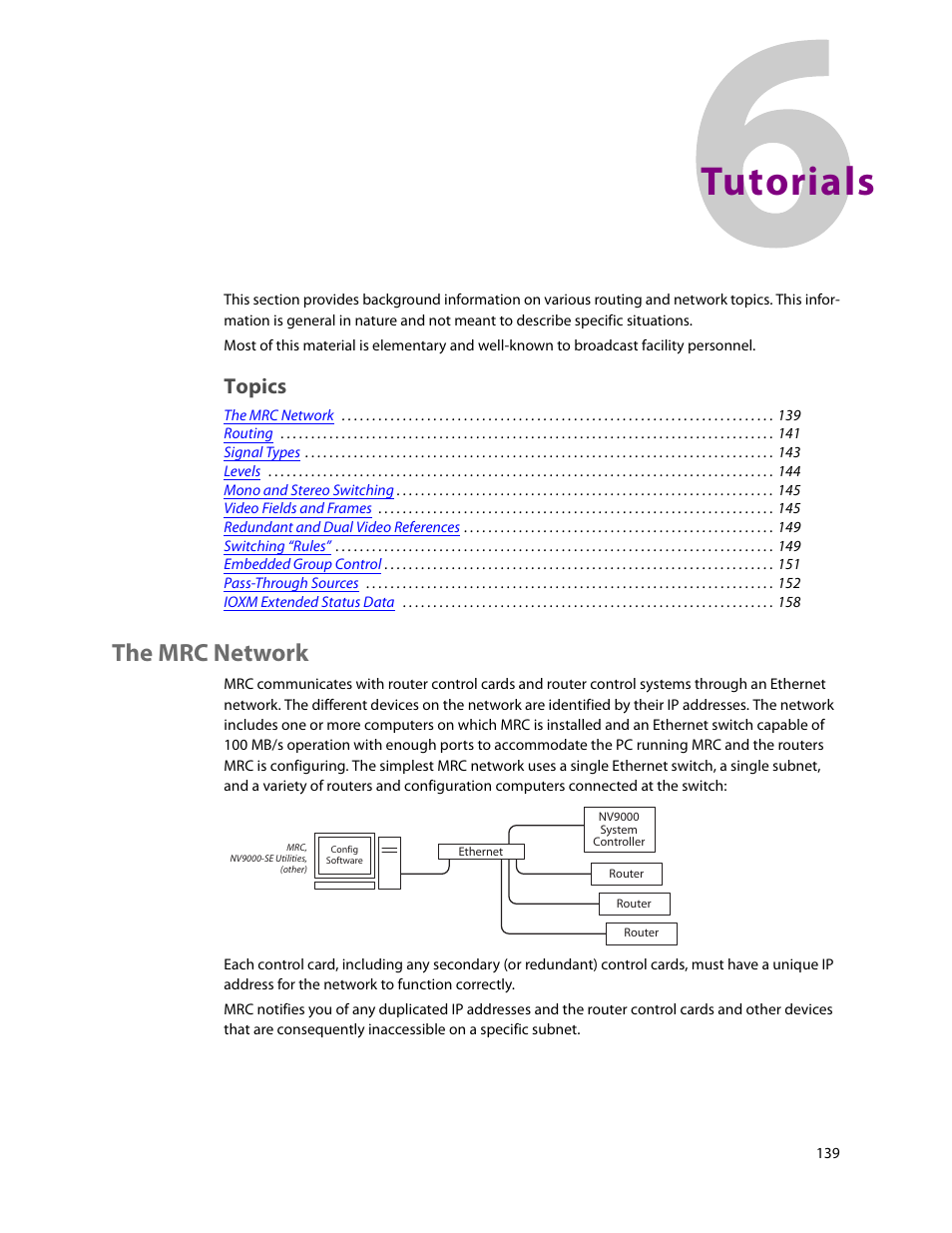 Tutorials, The mrc network, 6 tutorials | Topics | Grass Valley MRC v.1.2 User Manual | Page 149 / 186