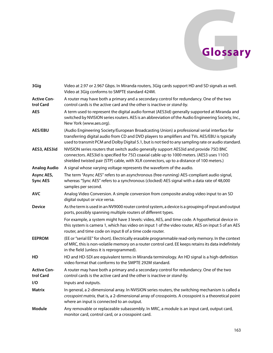 Glossary | Grass Valley MRC v.1.2 User Manual | Page 173 / 186