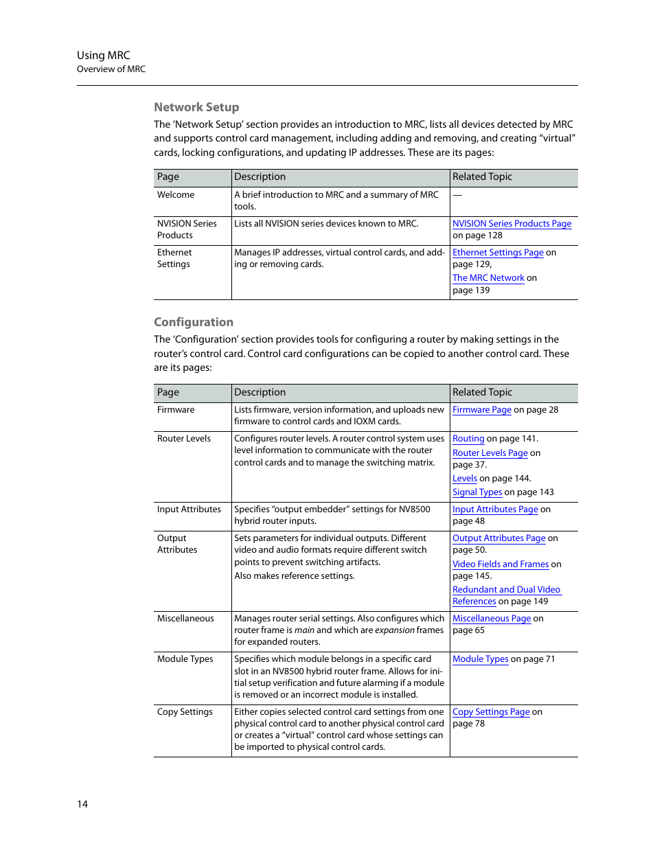 Network setup configuration, Tion, Network setup | Configuration | Grass Valley MRC v.1.2 User Manual | Page 24 / 186
