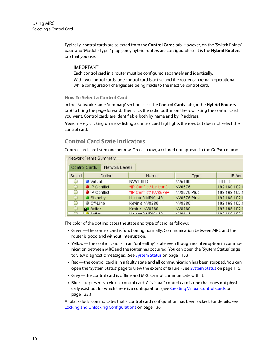 Control card state indicators | Grass Valley MRC v.1.2 User Manual | Page 26 / 186