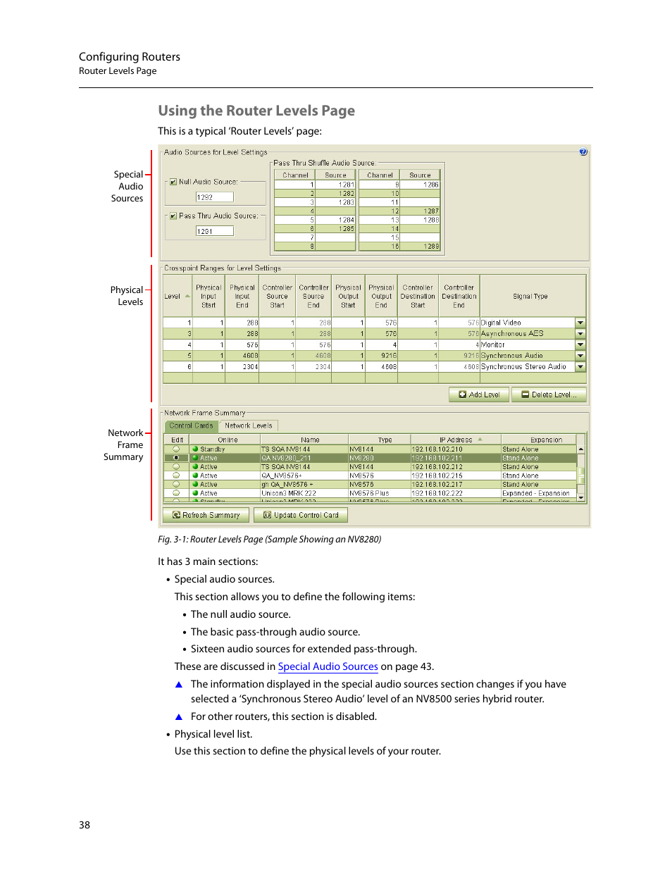 Using the router levels page | Grass Valley MRC v.1.2 User Manual | Page 48 / 186