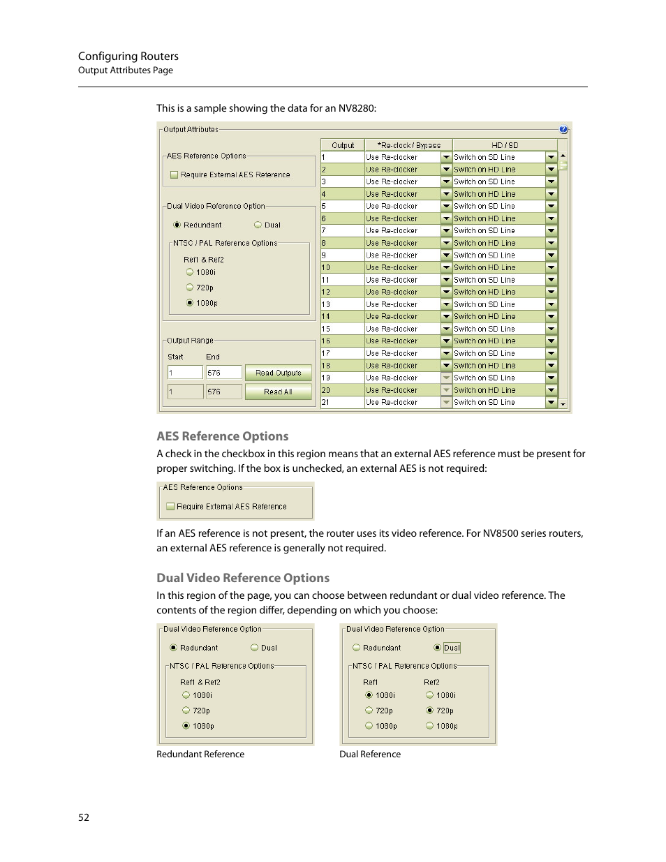 Aes reference options dual video reference options | Grass Valley MRC v.1.2 User Manual | Page 62 / 186