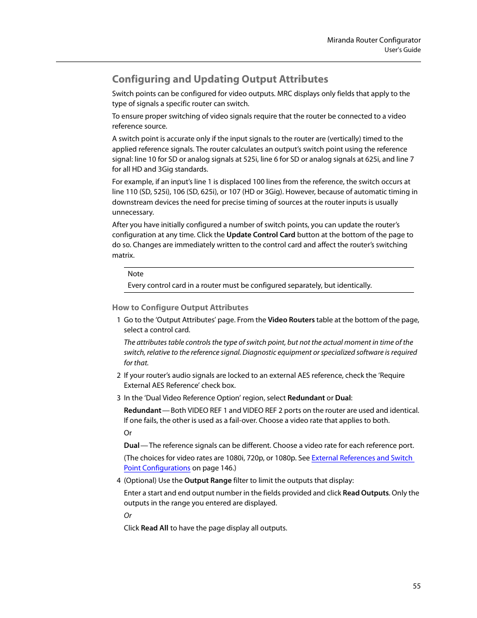 Configuring and updating output attributes | Grass Valley MRC v.1.2 User Manual | Page 65 / 186
