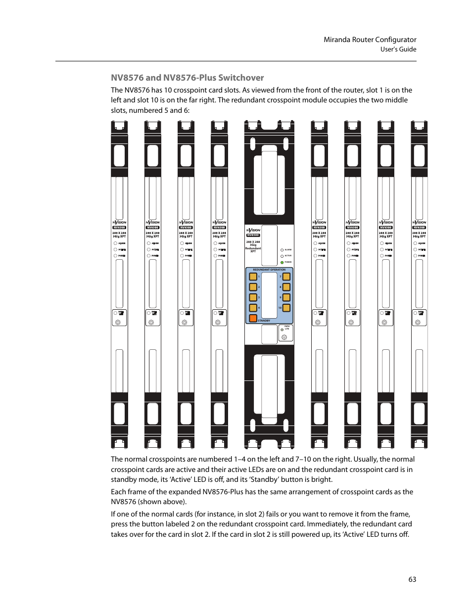 Nv8576 and nv8576-plus switchover, 63 miranda router configurator, User’s guide | Grass Valley MRC v.1.2 User Manual | Page 73 / 186