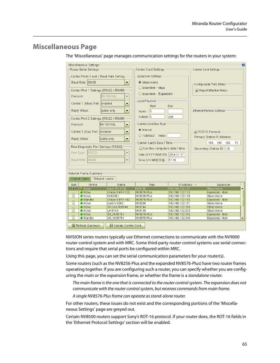Miscellaneous page | Grass Valley MRC v.1.2 User Manual | Page 75 / 186