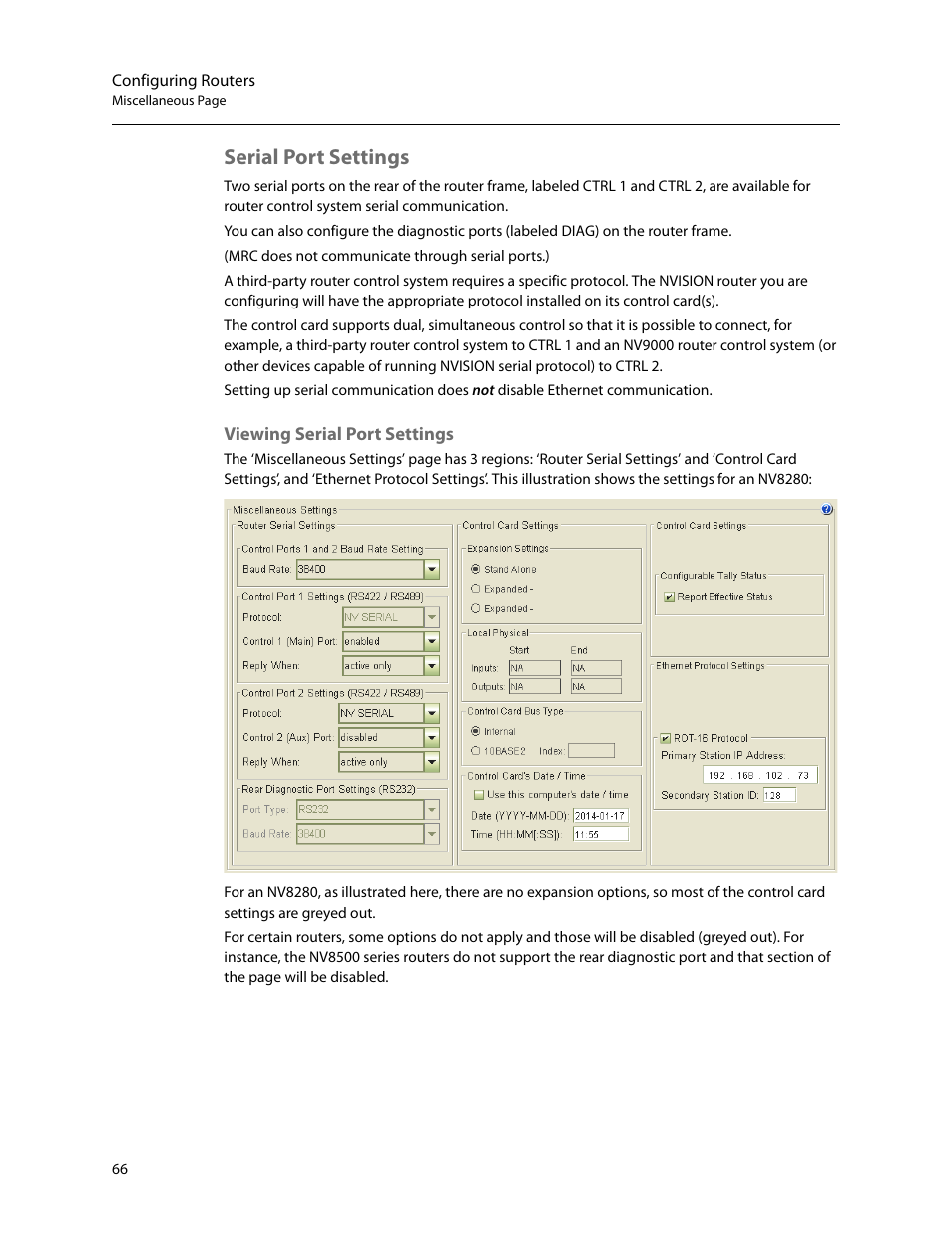 Serial port settings, Viewing serial port settings | Grass Valley MRC v.1.2 User Manual | Page 76 / 186