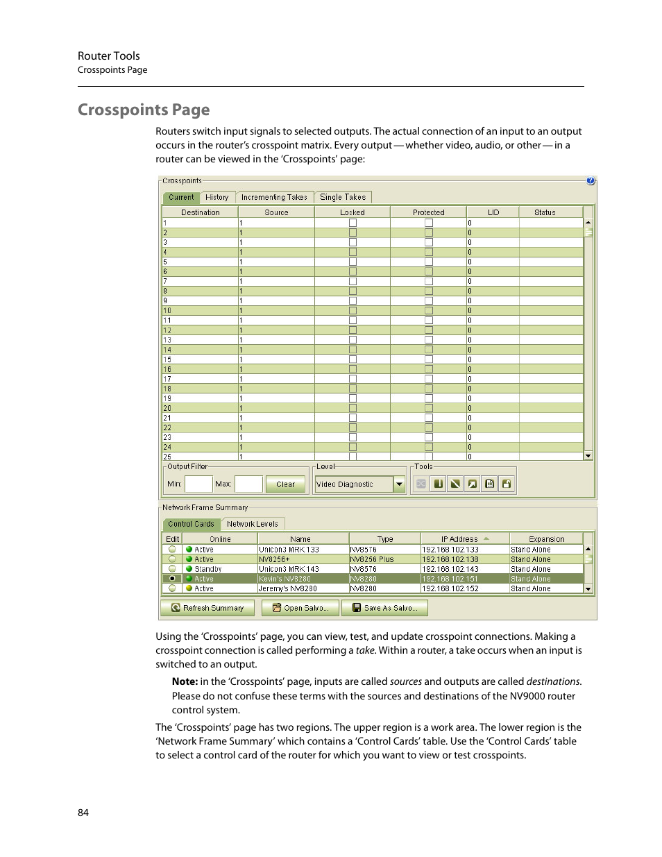 Crosspoints page | Grass Valley MRC v.1.2 User Manual | Page 94 / 186