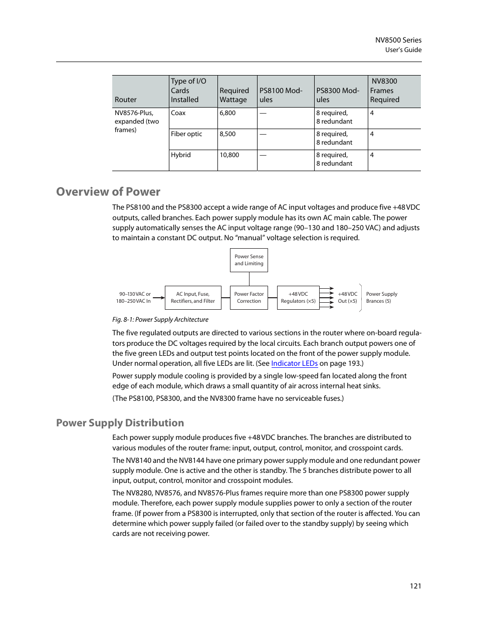 Overview of power, Power supply distribution | Grass Valley NV8500 Series v.3.5 User Manual | Page 137 / 246