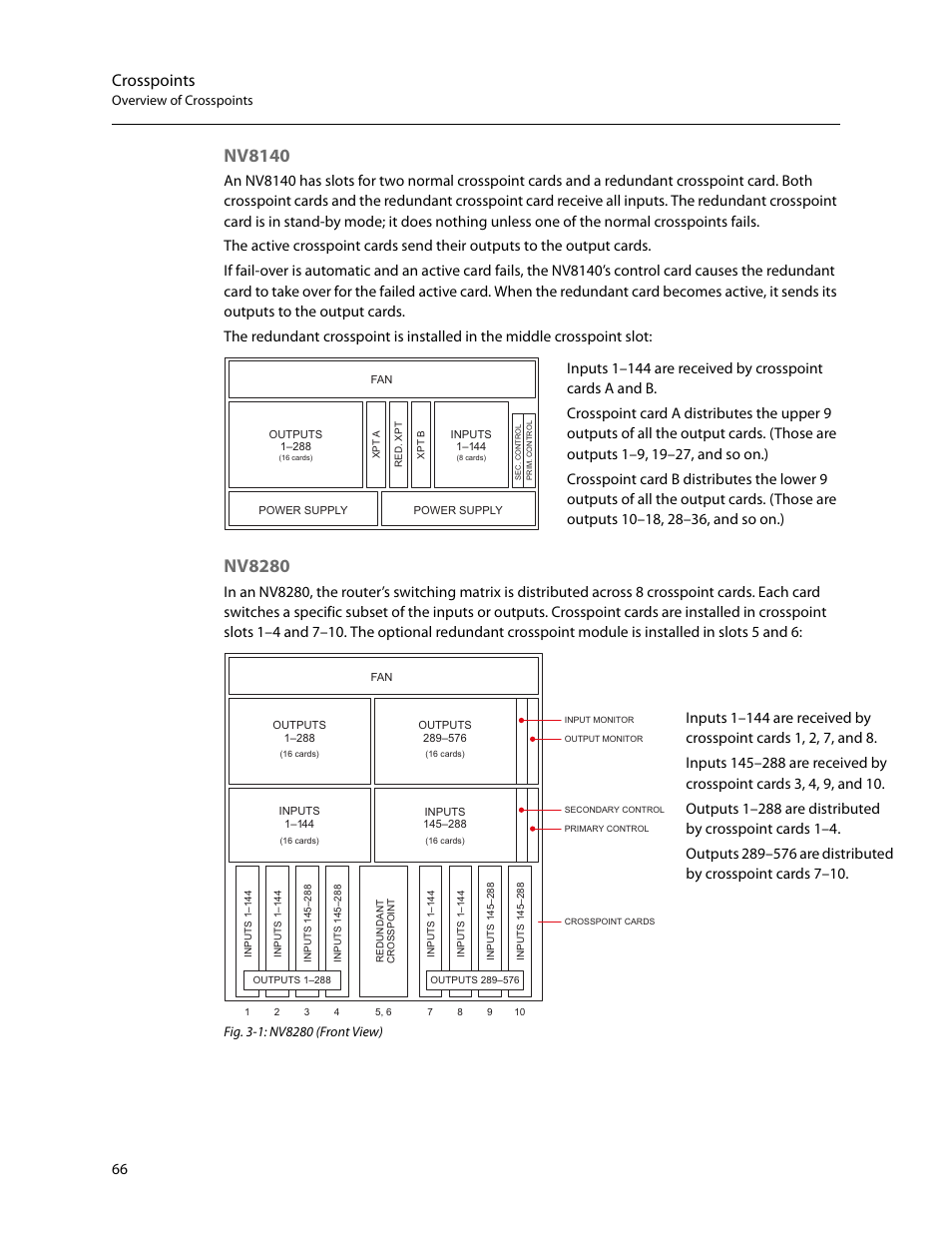 Nv8140 nv8280, Nv8140, Nv8280 | Crosspoints | Grass Valley NV8500 Series v.3.5 User Manual | Page 82 / 246