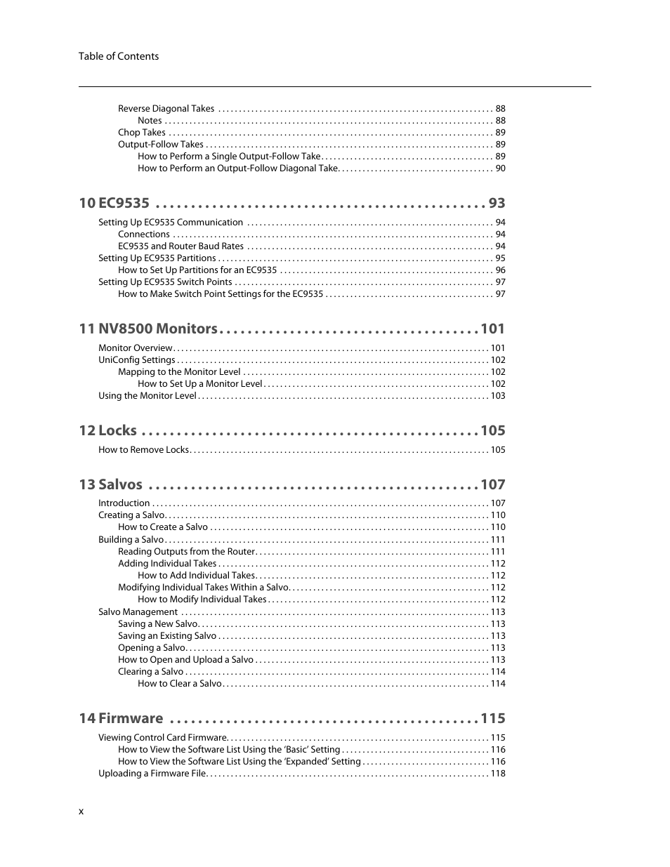 12 locks, 13 salvos, 14 firmware | Grass Valley UniConfi NVISION Series v.2.1 User Manual | Page 10 / 166