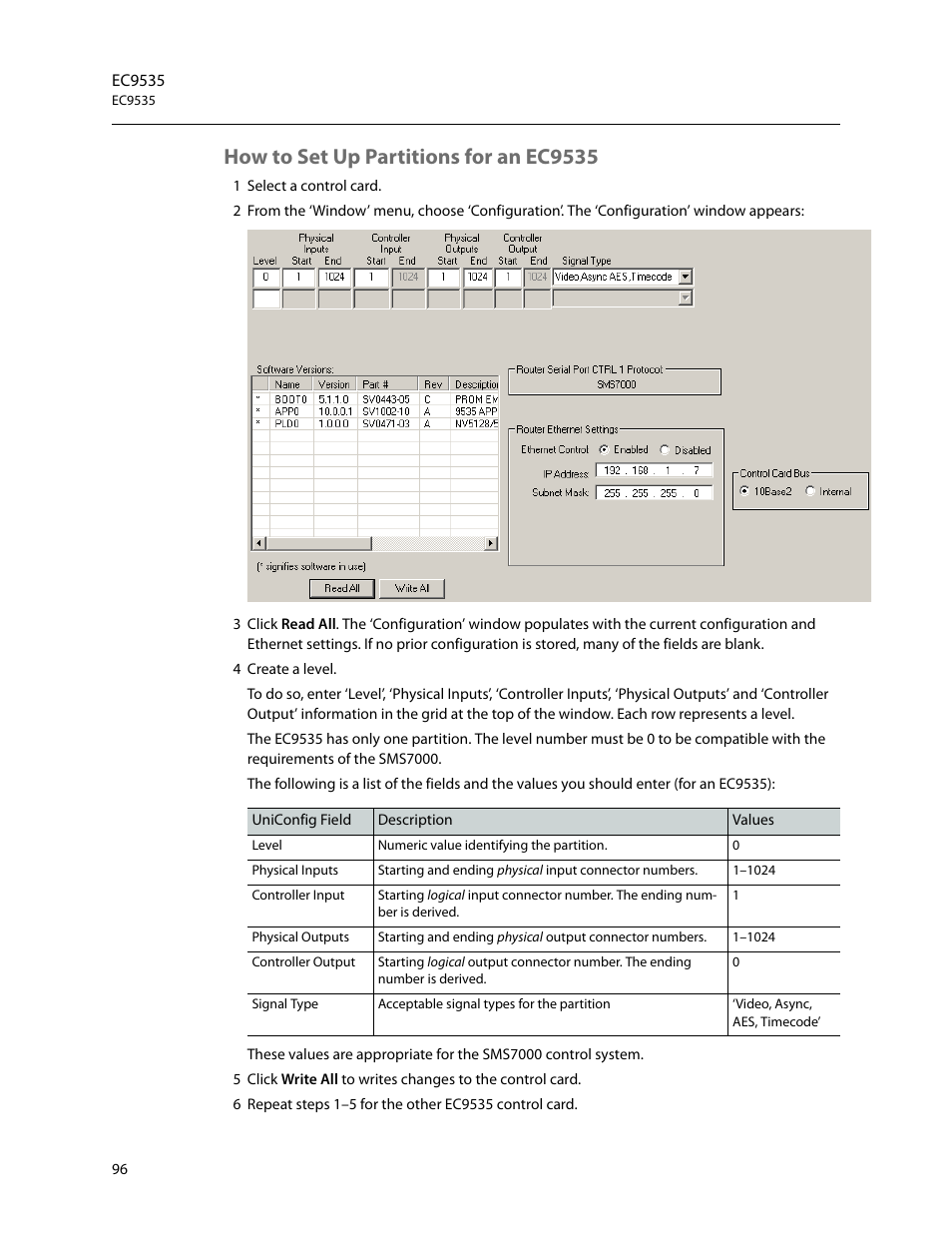 How to set up partitions for an ec9535 | Grass Valley UniConfi NVISION Series v.2.1 User Manual | Page 108 / 166