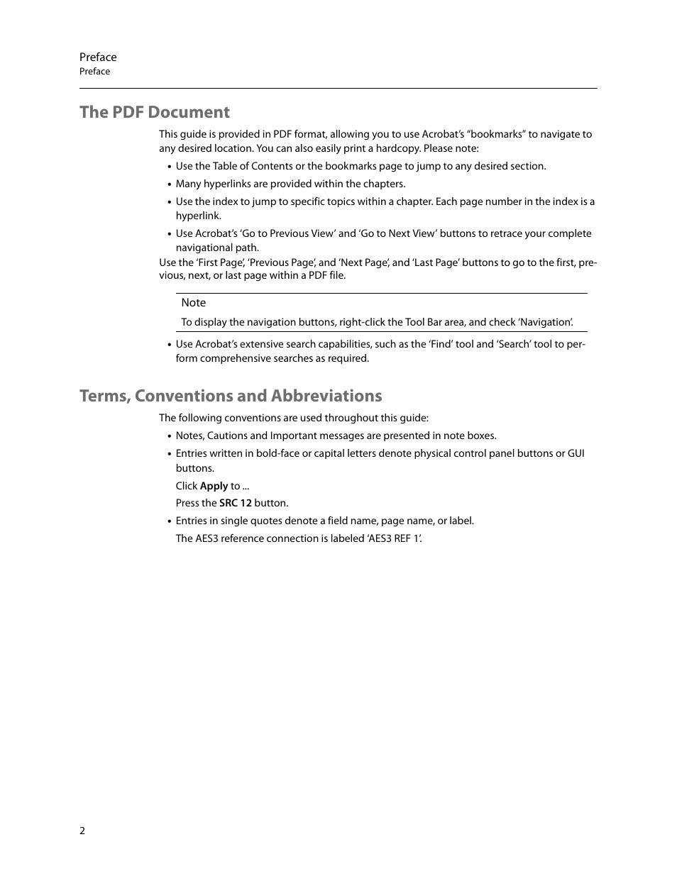 The pdf document, Terms, conventions and abbreviations | Grass Valley UniConfi NVISION Series v.2.1 User Manual | Page 14 / 166