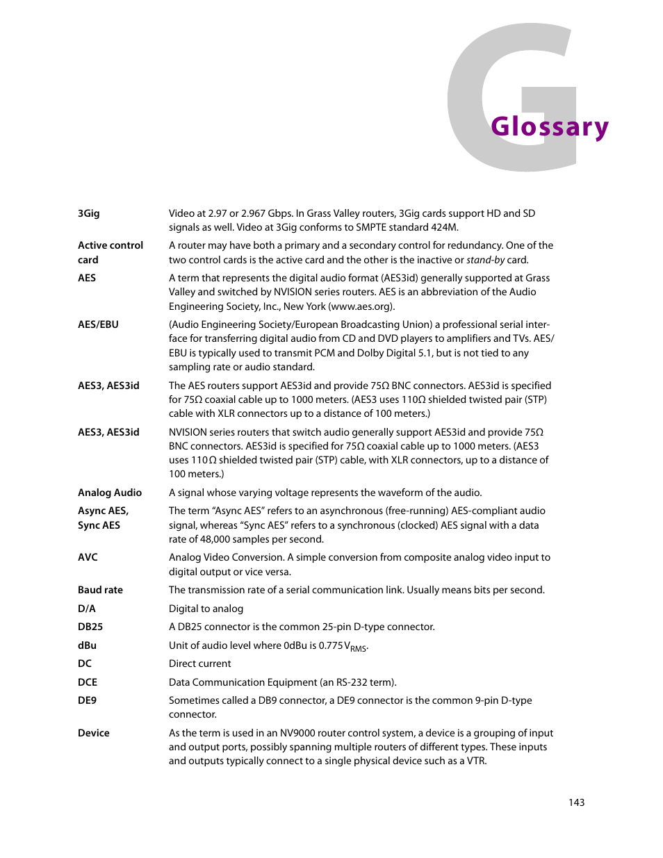 Glossary | Grass Valley UniConfi NVISION Series v.2.1 User Manual | Page 155 / 166