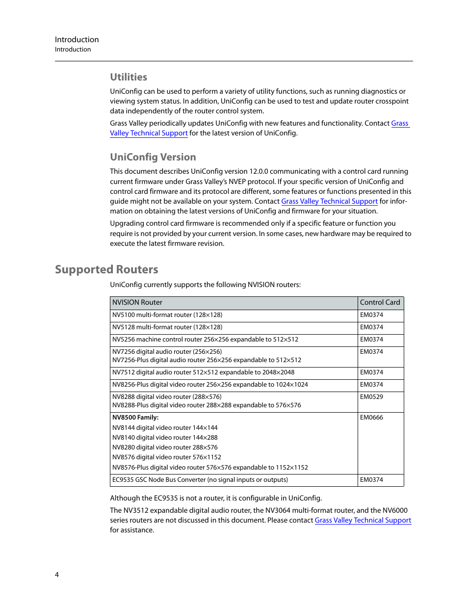 Utilities, Uniconfig version, Supported routers | Utilities uniconfig version | Grass Valley UniConfi NVISION Series v.2.1 User Manual | Page 16 / 166