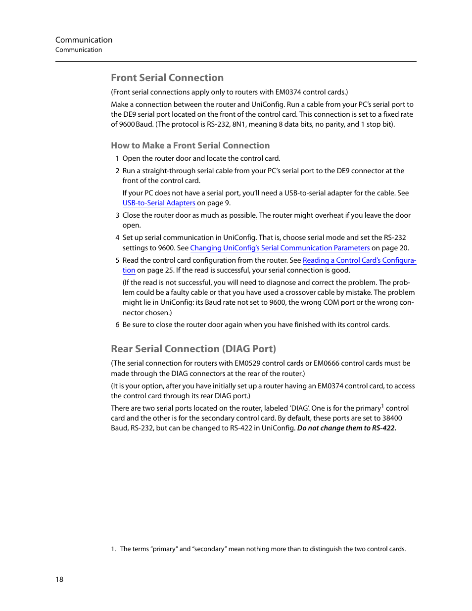 Front serial connection, Rear serial connection (diag port), How to make a front serial connection | Grass Valley UniConfi NVISION Series v.2.1 User Manual | Page 30 / 166