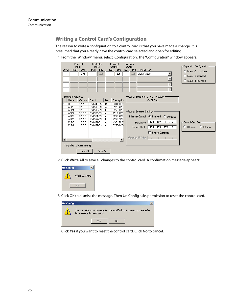 Writing a control card’s configuration | Grass Valley UniConfi NVISION Series v.2.1 User Manual | Page 38 / 166