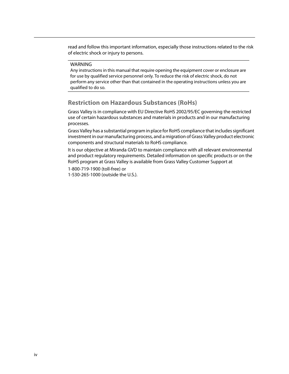 Restriction on hazardous substances (rohs) | Grass Valley UniConfi NVISION Series v.2.1 User Manual | Page 4 / 166