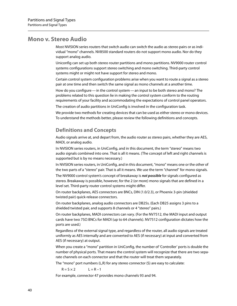 Mono v. stereo audio, Definitions and concepts | Grass Valley UniConfi NVISION Series v.2.1 User Manual | Page 52 / 166