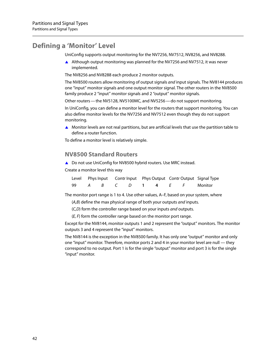 Defining a ‘monitor’ level, Nv8500 standard routers | Grass Valley UniConfi NVISION Series v.2.1 User Manual | Page 54 / 166