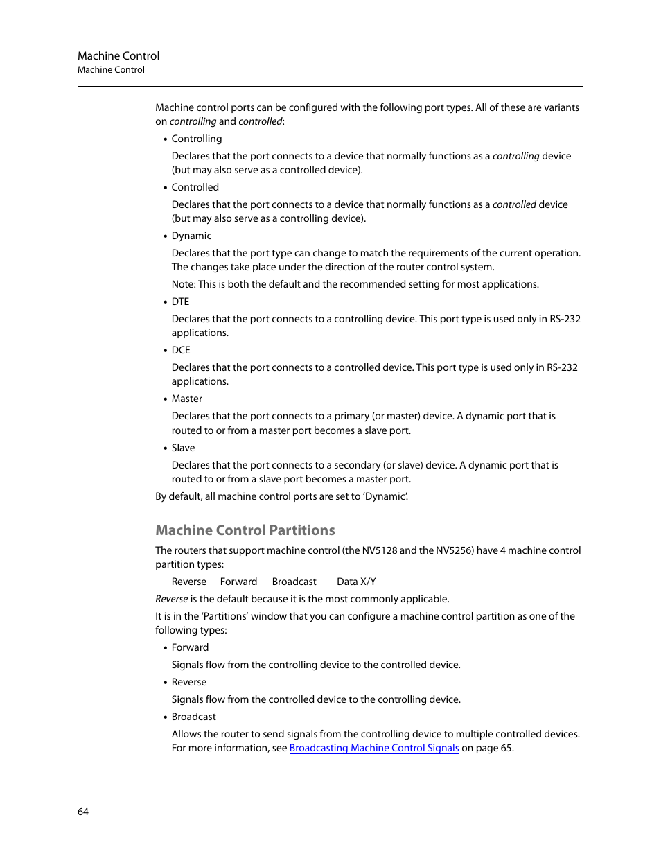 Machine control partitions | Grass Valley UniConfi NVISION Series v.2.1 User Manual | Page 76 / 166