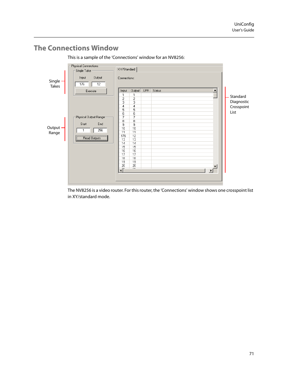 The connections window | Grass Valley UniConfi NVISION Series v.2.1 User Manual | Page 83 / 166