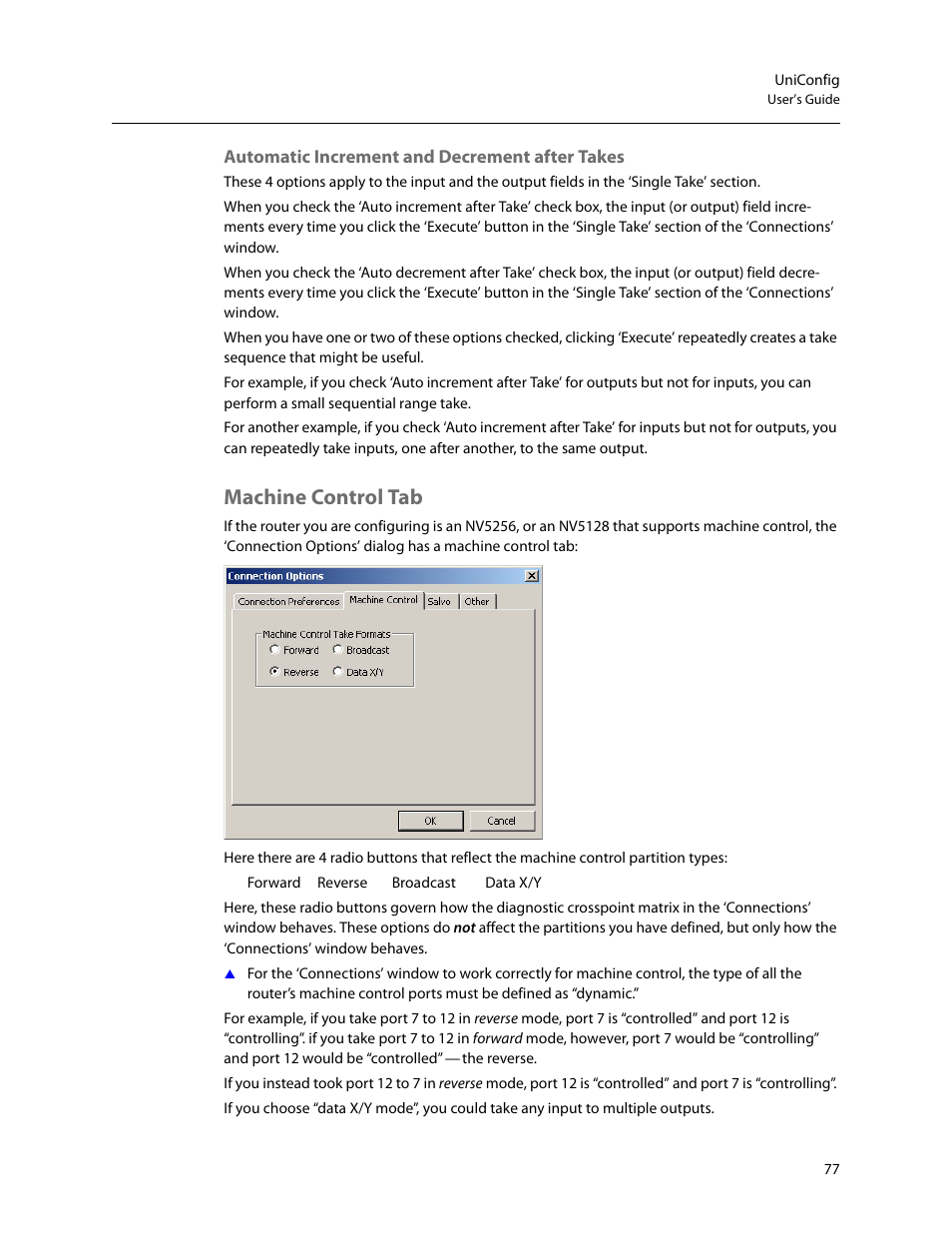 Machine control tab, Automatic increment and decrement after takes | Grass Valley UniConfi NVISION Series v.2.1 User Manual | Page 89 / 166