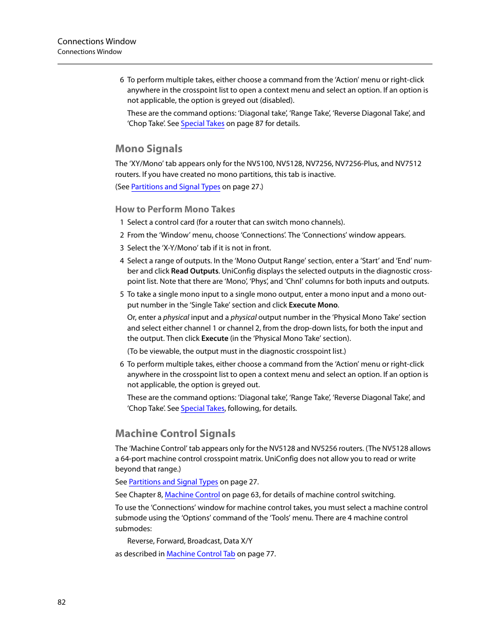 Mono signals, Machine control signals, How to perform mono takes | Grass Valley UniConfi NVISION Series v.2.1 User Manual | Page 94 / 166
