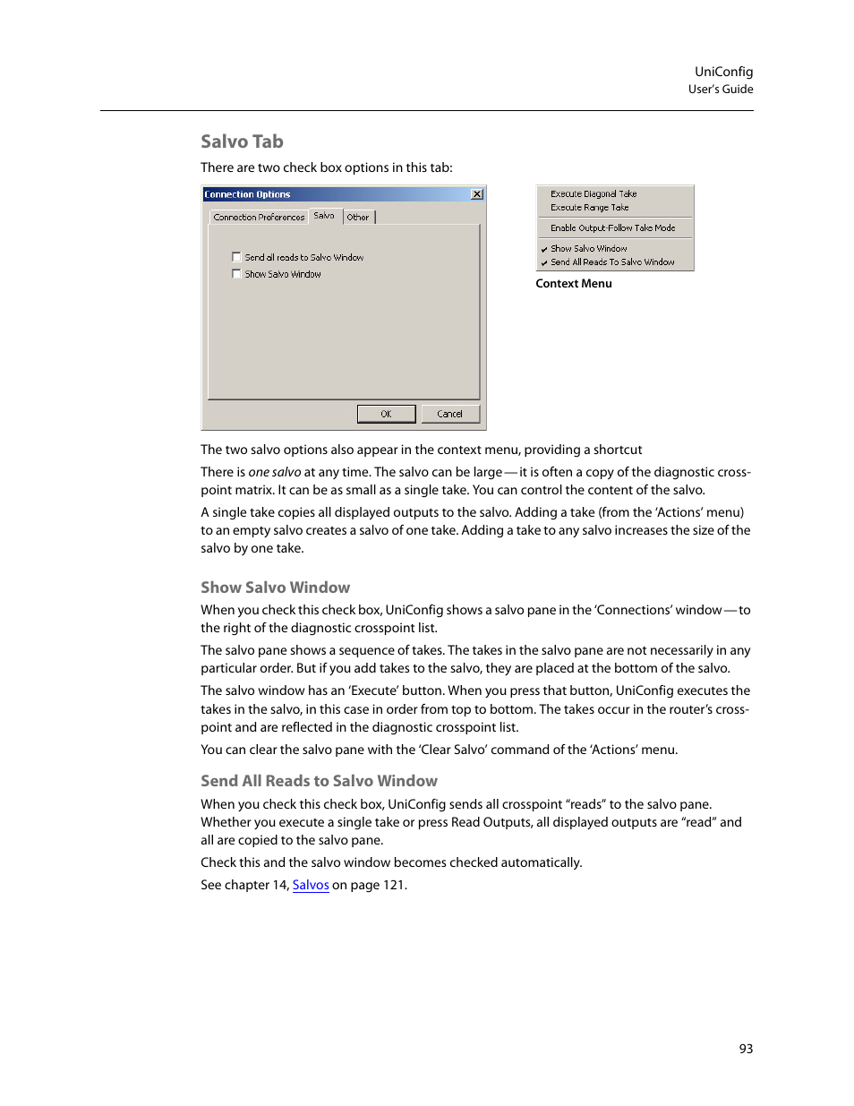 Salvo tab, Show salvo window send all reads to salvo window, Show salvo window | Send all reads to salvo window | Grass Valley UniConfi NVISION Series v.2.0 User Manual | Page 103 / 178