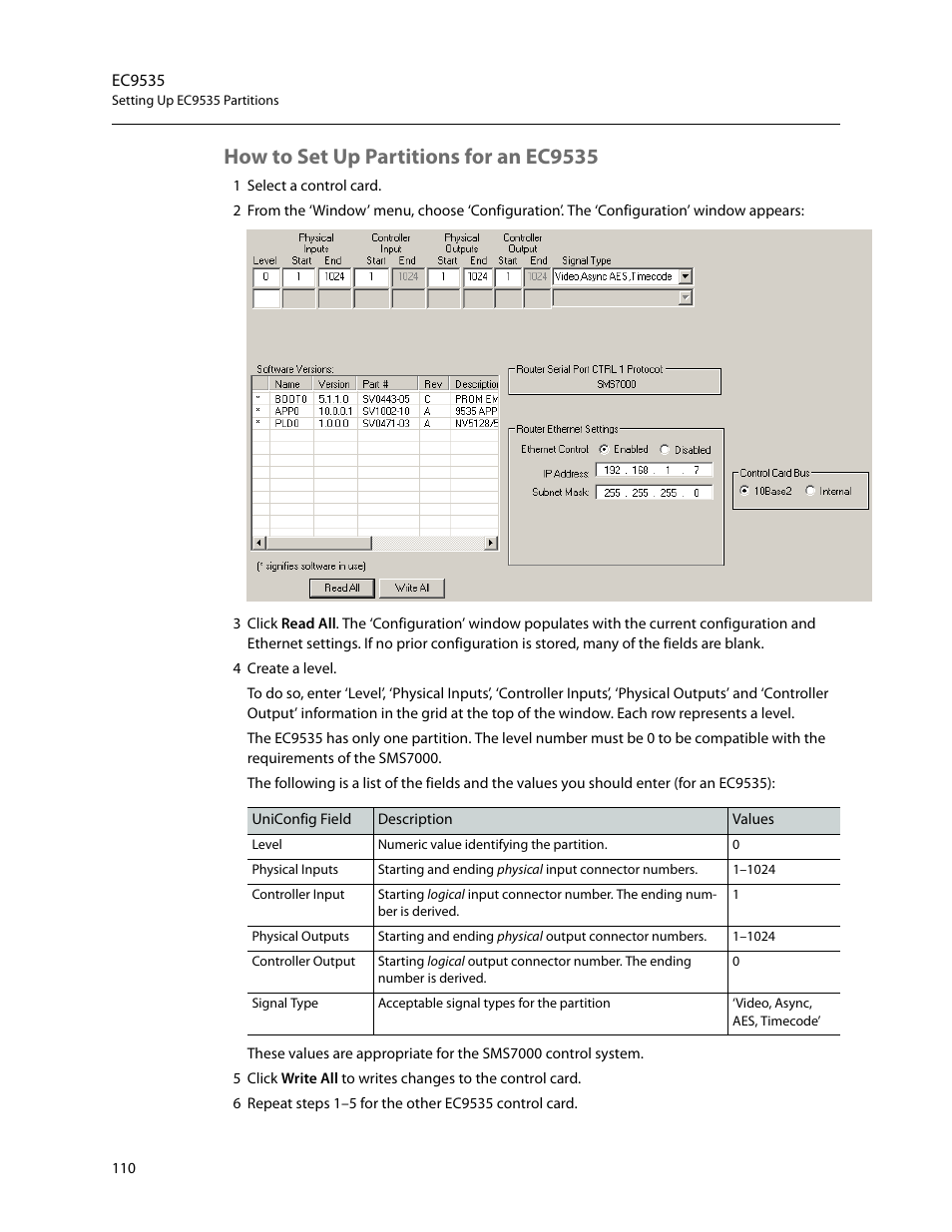 How to set up partitions for an ec9535 | Grass Valley UniConfi NVISION Series v.2.0 User Manual | Page 120 / 178