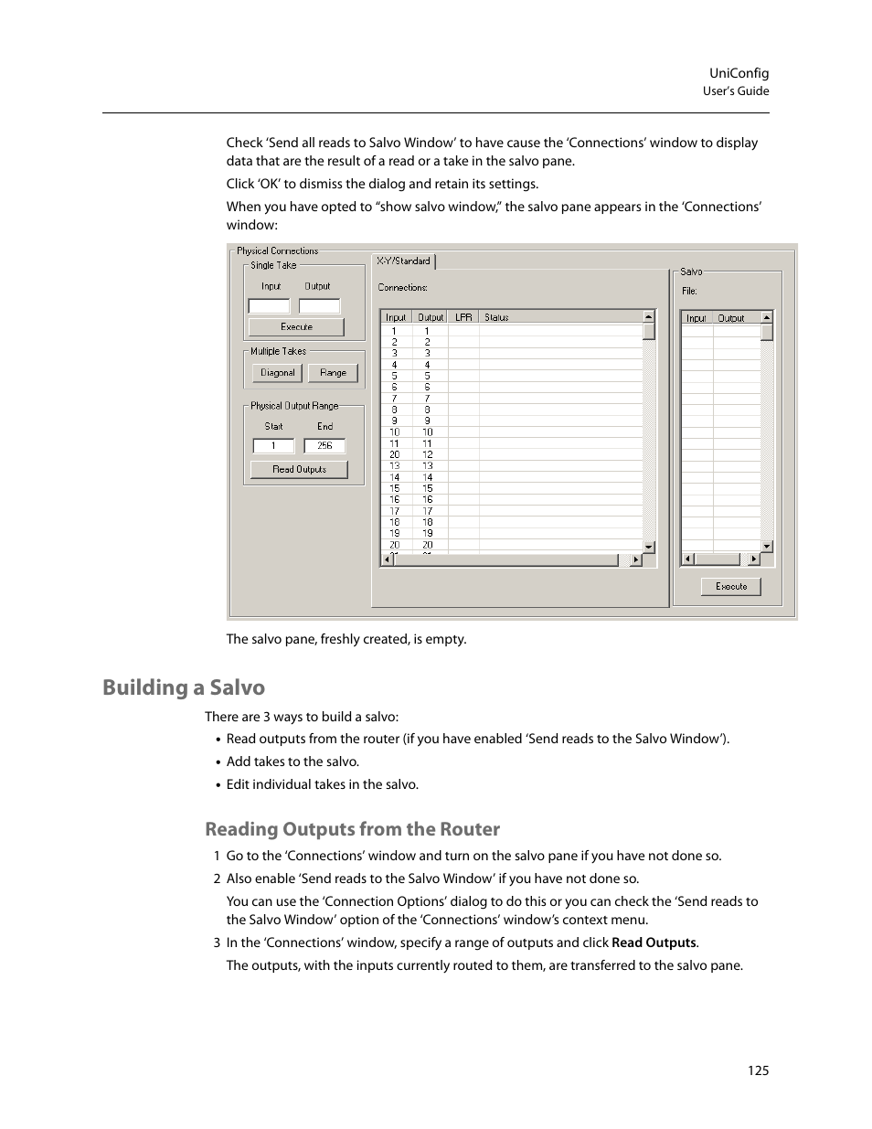 Building a salvo, Reading outputs from the router | Grass Valley UniConfi NVISION Series v.2.0 User Manual | Page 135 / 178