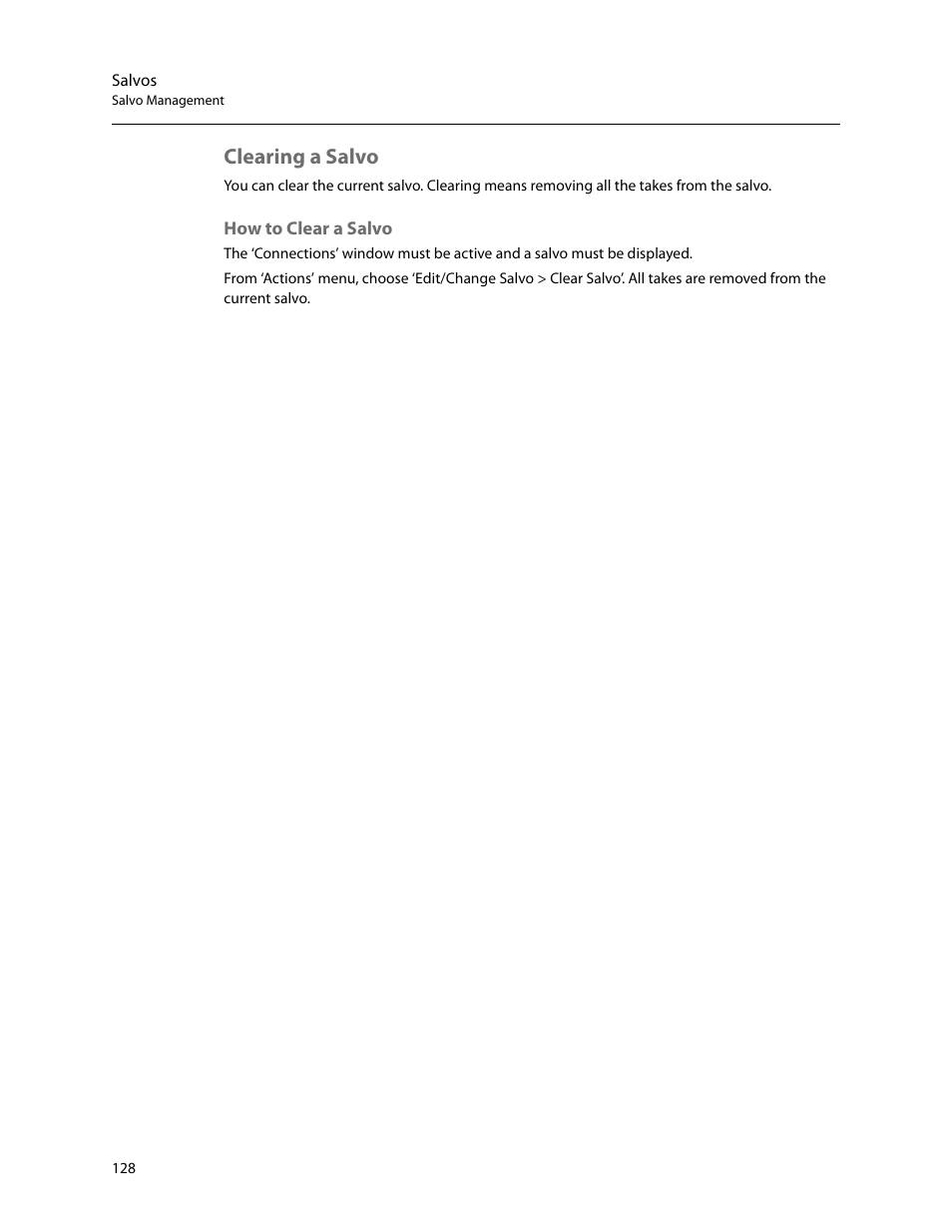 Clearing a salvo, How to clear a salvo | Grass Valley UniConfi NVISION Series v.2.0 User Manual | Page 138 / 178