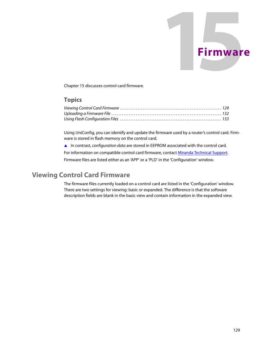 Firmware, Viewing control card firmware, 15 firmware | Chapter 15 | Grass Valley UniConfi NVISION Series v.2.0 User Manual | Page 139 / 178