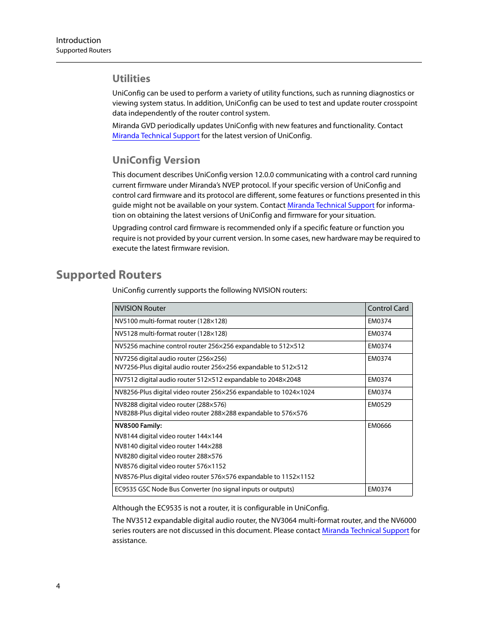 Utilities, Uniconfig version, Supported routers | Utilities uniconfig version | Grass Valley UniConfi NVISION Series v.2.0 User Manual | Page 14 / 178