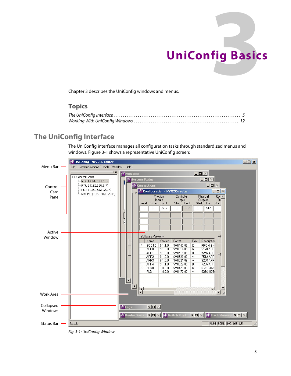 Uniconfig basics, The uniconfig interface, 3 uniconfig basics | Chapter 3, Topics | Grass Valley UniConfi NVISION Series v.2.0 User Manual | Page 15 / 178